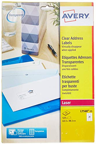 Avery Adressetiketten für Laserdrucker 14 pro Blatt 99,1 x 38,1 mm 350 Stück transparent