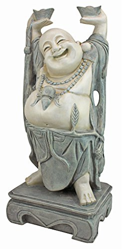 Design Toscano Jolly Hotei Laughing Man Asian Decor Indoor/Outdoor Garden Statue, 26 inches tall, Cast Stone Resin, Two Tone Stone Finish