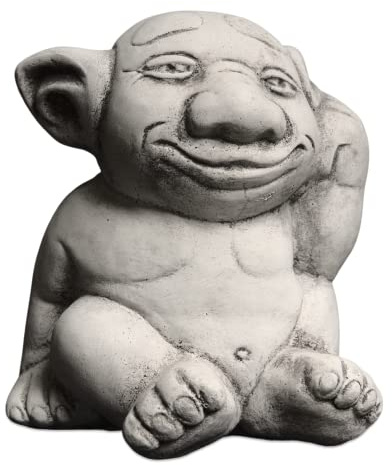 gartendekoparadies.de Massive Steinfigur Lustiger Troll der Spinnt Doch, Höhe 19 cm, 17 x 14 cm, Grau, 3,5 kg, Figur aus Steinguss Frostsicher für den Außenbereich
