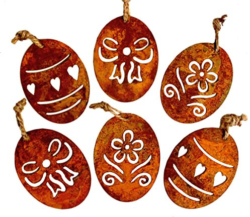 LB H&F 6er Set Osterei Anhänger Ostereier Rost Ostern Deko Metall zum Hängen