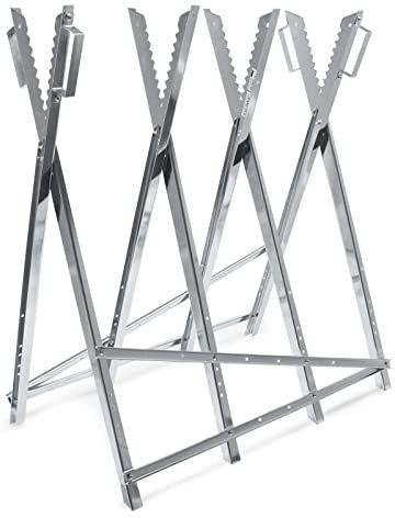 Wiltec Cavalletto taglialegna zincato pieghevole con 4 supporti dentellati e maniglie