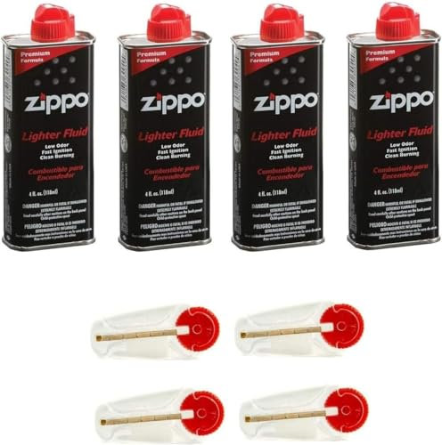 Zippo Lot de 4 recharges d'essence Original Zippo + 4 pierres à briquet