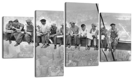 Leinwandbild New York Skylunch LW249 Wandbild, Bild auf Leinwand, 4 Teile, 180x115cm, Kunstdruck Canvas, XXL Bilder, Keilrahmenbild, fertig aufgespannt, Bild, Holzrahmen, Retro, Foto, Bauarbeiter