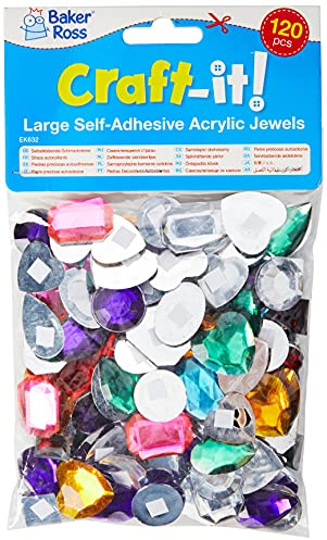 Baker Ross EK632 Xawy-974 Große selbstklebende Acryl-Edelsteine ​​(120 Stück) zum Basteln für Kinder, Sortiert