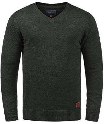BLEND BHLasse Homme Pull en Maille Fine Pull avec col en V Mélange de Coton Regular Fit