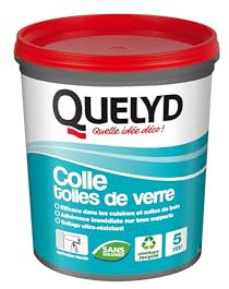 Quelyd Colle Toiles de Verre – Colle Fibres de Verre Prête à l'Emploi – Tous Supports Muraux – Toutes Pièces dont Cuisines et Salles de Bain – Sans Solvant – Pot de 1 kg (5 m²)