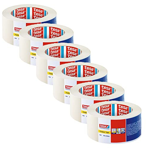 tesakrepp 4348 Standard Malerband - 6er-Pack - Hellbeige - 50 m x 50 mm | Abdeckband zum Abkleben bei Malerarbeiten - lösungsmittelfrei und bis zu 7 Tage lang rückstandslos entfernbar