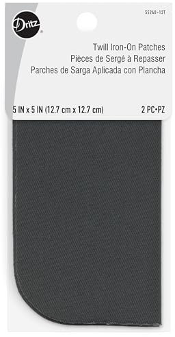 Dritz Twill Iron-On Patches, 5 x 5-Inch, 2 Count, Grey