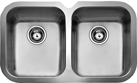 TEKA Fregadero Dos Cubetas Acero Inoxidable 18/10 Chapa de Gran Espesor Profundidad 200 Mm Válvula Canasta Embellecedor Modelo BE 2C 765