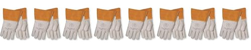 John Tillman and Co Tillman Medium 11 12 Pearl and Gold Heavy Duty Top Grain Cowhide Unlined MIGTIG Welders Gloves with 4 Cuff and Kevlar Thread Locking Stitch (Carded), 1350M