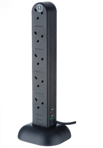 VonHaus Tower Extension Lead (3250W 13A), Surge Protection Extension Socket with 8 AC Outlets, 2 USB Ports & 2 USB-C Ports for Faster Charging, 2M Plug Lead w/Switch for Office, Home, Kitchen