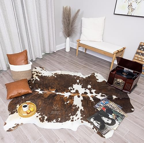 rodeo Genuine Cowhide Rug - Real Cow Hide Rug Large for Living Room & Bedroom - Western Rugs for a Natural Western Home Decor Ambiance - Rustic Cow Print Carpet Decor - 6x8 ft, Classic Tricolor