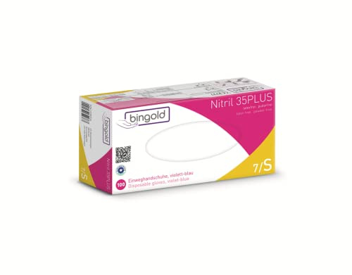 Einmalhandschuhe BINGOLD Nitril 35PLUS, Nitrilhandschuhe, violettblau, Größe S, 100-er Pack