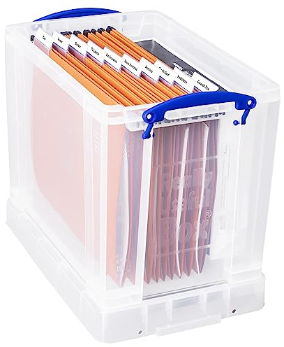 Verkligt användbar arkivlåda plast med 10 upphängningsfiler A4 19 liter W290xD255xH395mm ref 19C & 10susp