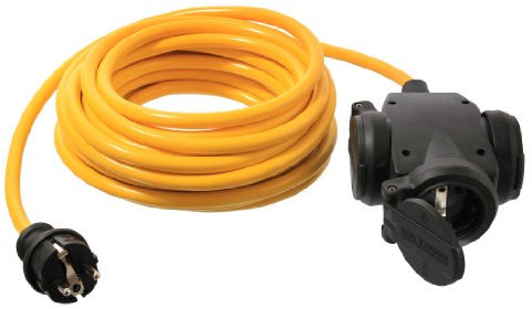 as - Schwabe 3-fach Vollgummi-Verteilersteckdose, 3 m K35 AT-N07V3V3-F 3G2,5, Mehrfachsteckdosen-Verteiler mit 3 Schutzkontaktsteckdosen und Sicherheitsdeckel, IP44 für den Außenbereich, 61451