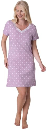 Camille 100% Cotton Women's Nightdress | Knee-Length Lightweight Ladies Cotton Nightie | Short Sleeves & Round Neck | Soft & Breathable Material | Elegant Lace Detailing