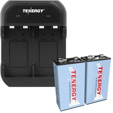 Tenergy TN141 2 Bay 9V Smart Charger with 2 pcs 9V 250mah NiMH Rechargeable Batteries