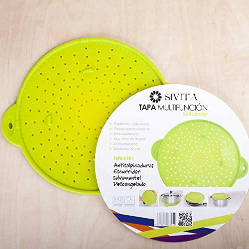 Tapa multifunción de silicona: Tapa de olla, cazuelas + Escurridor + Salvamanteles + Tapa para el horno | diámetro 28 cm | Sivita