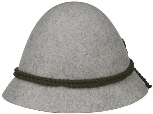 Klassischer Schinderhannes Trachtenhut - Almhut aus Wollfilz - Jadgdhut mit Kordelgarnitur - Hirtenhut mit Ripsfutterband - Filzhut Sommer/Winter - Herrenhut grau 60 cm