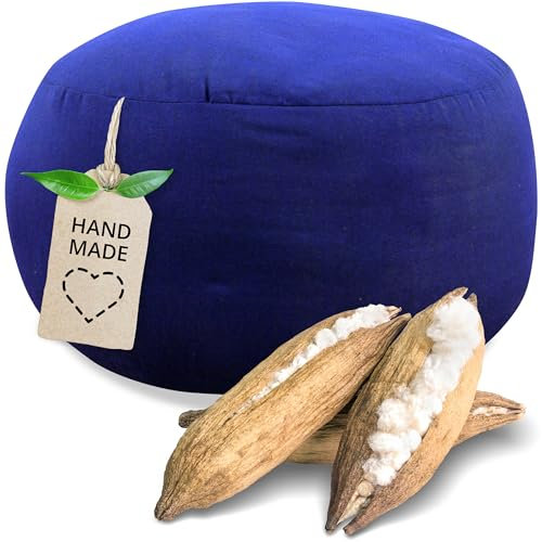 Livasia Petit Coussin de méditation uni - Ø 32x20cm - Coussin de Yoga kapok, Pouf, Coussin de Sol Yoga Zen méditation, Coussin d’Assise Jardin Balcon, Coussin zafu Fait Main (Bleu Uni)