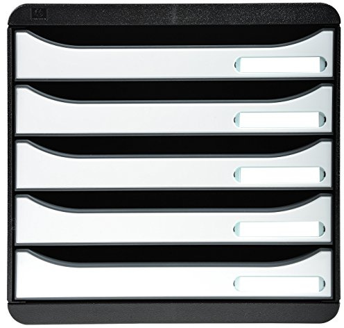 Exacompta 3097213D Premium Ablagebox mit 5 Schubladen für DIN A4+ Dokumente. Stapelbare Schubladenbox mit hoher Kapazität für mehr Platz auf dem Schreibtisch Big Box Plus Glossy Schwarz|Weiß