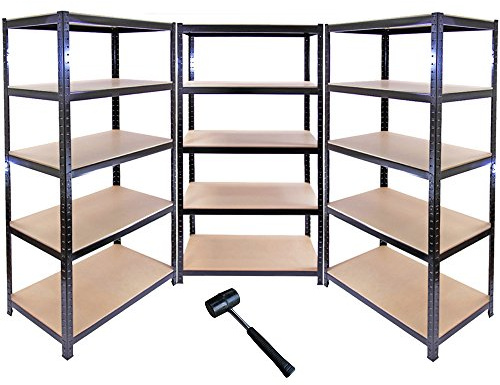 Monster Racking 3 x T-Rax Schwerlastregal Werkstattregal Garagenregal Kellerregal Industrieregal Stahlregal Lagerregal Metallregal 90cm x 45cm x 180cm 100% Schraubenlos + Gratis Gummihammer