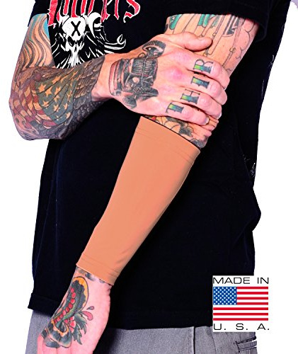 Tat2X Ink Armor Premium Forearm 9 Tattoo Sleeve Covers - UV Blocking - No Slip Grip - US Made - Suntan (single sleeve) (Medium/Large)