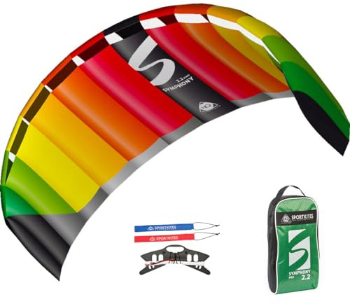 HQ 11770150 - Symphony Pro 2.2 Rainbow Zweileiner Lenkmatten, ab 14 Jahren, 73x220cm, inkl. 140 kp Dyneemaschnüre 2x25m auf Winder mit Schlaufen, 2-6 Beaufort