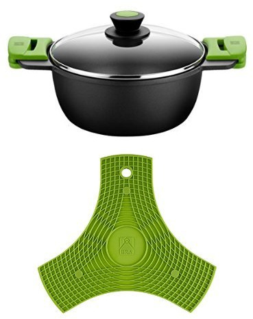 BRA PRIOR - Cacerola alta con tapa de cristal y asas de silicona, 32 cm + Salvamanteles de silicona multiusos BRA Safe 2 unidades