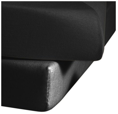 fleuresse Jenny C klassisches Jersey-Spannlaken, 100% Baumwolle, mit praktischem Rundumgummi, Fb. Schwarz, Größe 100 x 200 cm, auch passend für 90 x 190/200