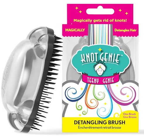Knot Genie Detangling Brush Teeny Genie, Metallic Silver