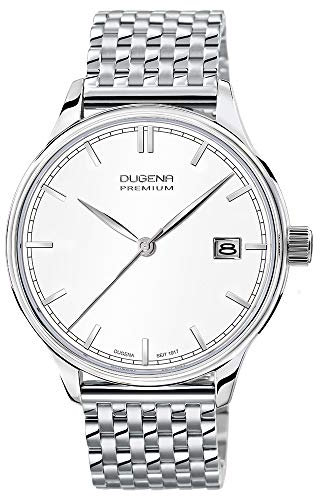 Dugena Herren-Armbanduhr 7090250 Sigma, Quarz, weißes Zifferblatt, Edelstahlgehäuse, Saphirglas, Edelstahlarmband, Doppelfaltdrückerschließe, 5 bar