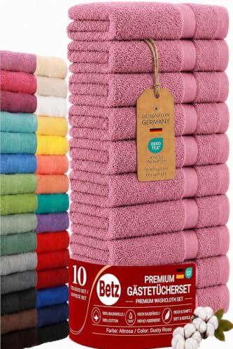Betz Premium Gästehandtücher Set 10-teilig – 10× Gästehandtuch 30×50 cm, 100% Baumwolle 470 g/m², weich & saugstark, Oeko-TEX® Farbe Altrosa