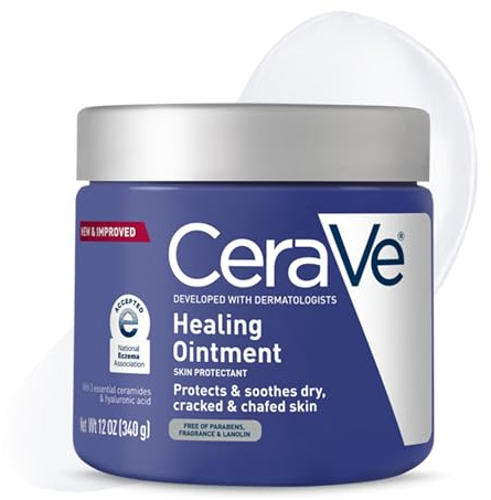 CeraVe Healing Ointment, Hydrating Skin Protectant With Petrolatum, Hyaluronic Acid & Ceramides, Face & Body Skin Barrier Repair For Cracked, Chafed, Dry Skin, Fragrance Free & Lanolin Free, 12 Oz