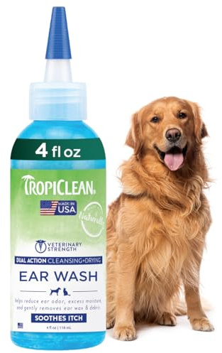 TropiClean Limpiador de Oídos Doble Acción para Mascotas - Limpieza y Secado - Reduce el Olor y el Exceso de Humedad - Elimina Cera y Suciedad - 118 ml