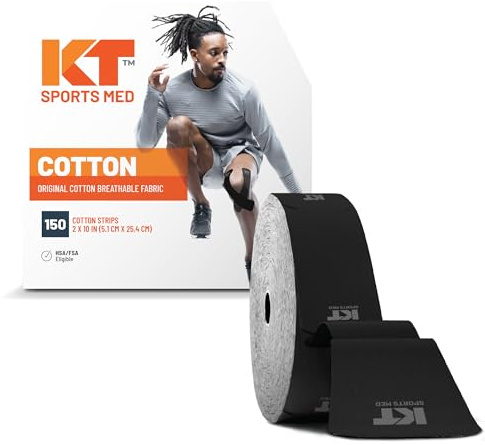 KT Tape, Original Cotton, Elastic Kinesiology Athletic Tape, 150 Precut 10” Strips, Black