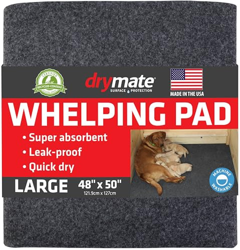 Drymate Whelping Box Liner Mat, Machine Washable, Super Absorbent, Waterproof, Quick Dry, Slip-Resistant, Reusable Dog Puppy Pee Pads for Training, Housebreaking, Incontinence, Crate (USA Made)(48x50)