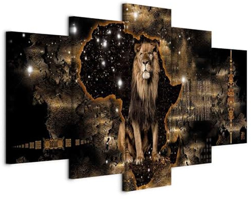 Prints on Canvas Wall Art 200x100 cm / 80x40 5 pcs | Large Canvas Prints XXL Art Deco Pictures for Bedroom Home Decor Wall Pictures for Living Room Abstract Animal elephant lion
