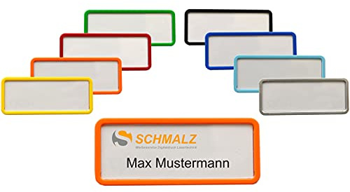50 Stück Kunststoff Namensschilder 75x27mm versch.Farben ABS-Kunststoff Nadel und Magnet (silber matt)
