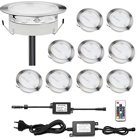 CHNXU 10er LED Bodeneinbaustrahler Set, Treppen Einbaustrahler Ø80mm RGB IP67 Wasserdicht Außen Lampe Boden Einbauleuchten für Küche Garten Treppen Balkon Terrasse