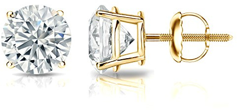 Diamond Wish 1/6 Carat Diamond Round Stud Earrings in 14k Yellow Gold (I1-I2, cttw) 4-Prong Basket Screw Back