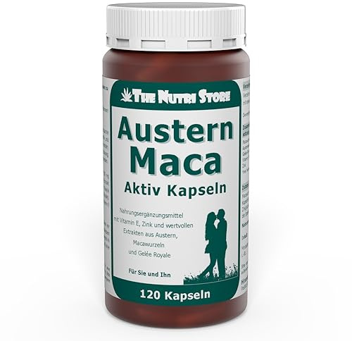 Austern Maca Aktiv Kapseln 120 Stk. - Maca + Austern-Extrakt + Gelée Royale - mit Zink und Vitamin E - The Nutri Store - Made in Germany
