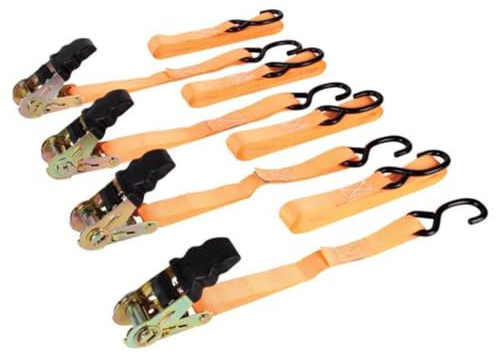 Toolland Spanngurt mit Ratsche, 4er Pack, zweiteilig, 8 S-Haken, uv-beständig, wasserabweisend, für kleinere Lasten, max. 500 kg, Polyester, Orange, 5 m x 25 mm