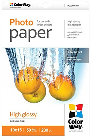 ColorWay hoch glänzend Premium Fotopapier 50 Blatt 10x15 230g/m² Sofort Trocken Wasserfest für alle Tintenstrahldrucker
