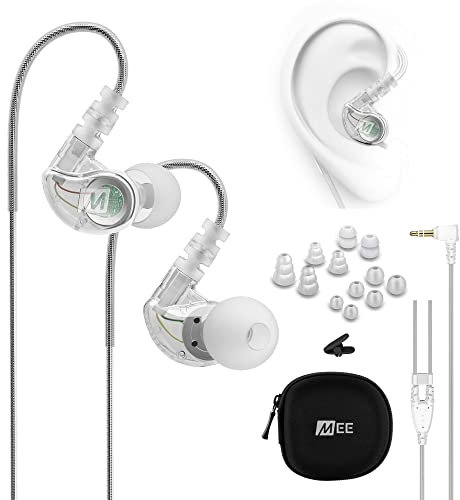 MEE audio M6 Auricolari a filo Sport, cuffie in ear con isolamento acustico, auricolari a prova di sudore per corsa/palestra, bassi potenziati, ganci per le orecchie con filo memory, jack 3,5 mm