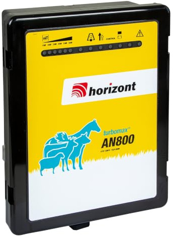 horizont Weidezaungerät 12V, turbomax AN800 Weidezaungerät 230V, 8 Joule, 12000 Volt, kombi Weidezaungerät, für Netzstrom, Batterie, Akku, Dualgerät für extrem lange Zäune - Premium-Serie