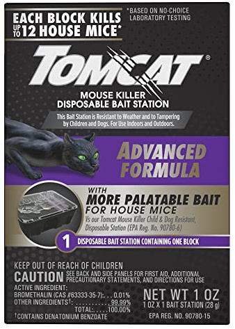 Tomcat Mouse Killer Disposable Bait Station - Advanced Formula: Child and Dog Resistant, Indoor and Outdoor Use, Pre-Filled, 1 oz.
