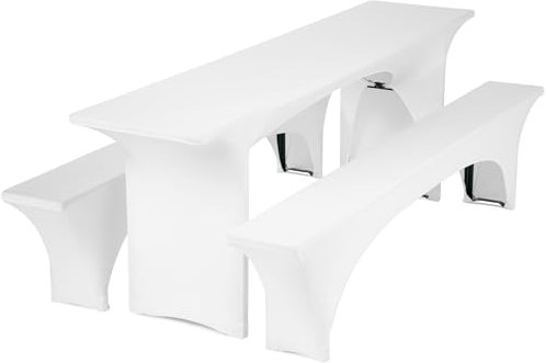 Gräfenstayn® Leopold Stretch - Biertischhussen-Set 3 tlg für Bierzeltgarnitur - 50cm oder 70cm Tischbreite - mit Öko-Tex Siegel Standard 100 : Geprüftes Vertrauen 30560 (Weiß, 50x220cm)