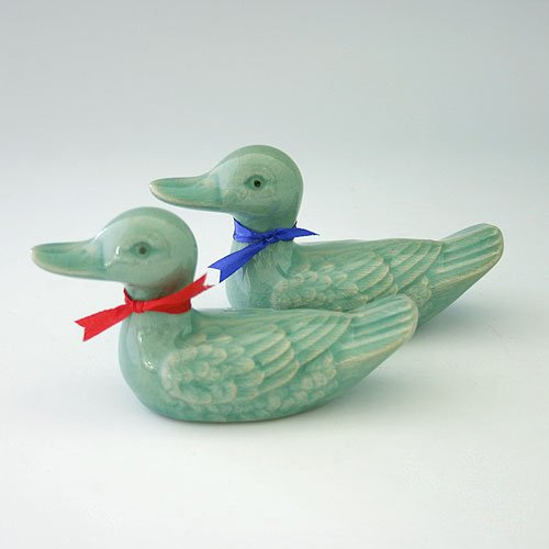 Celadon Glaze Wedding Cake Topper Mandarin Duck Figurine Design Green Korean Porcelain Ceramic Art Pottery Animal Kitchen Home Decor Decorative Set