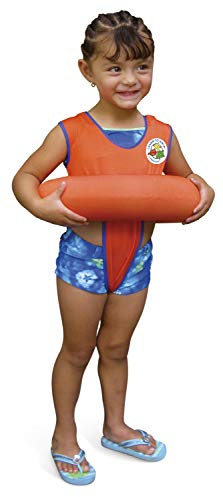 Poolmaster Orange Learn to Swim Trainer Vest with Tube Float, Kids Swim Aid for Ages 3+, Swimming Position Trainer, Adjustable Strap, UPF 50, Fits 34 to 40 Inches, 27 to 35 lbs